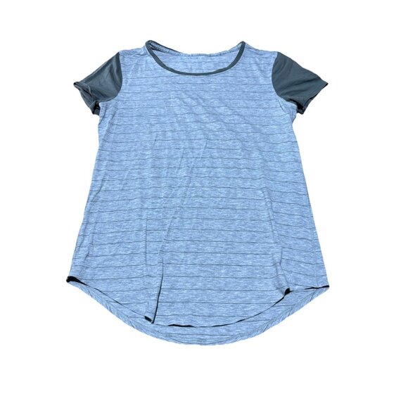 Lululemon Short Serve Stripe Love Crew III Tee Shirt Women Grey/Sage - Picture 2 of 6